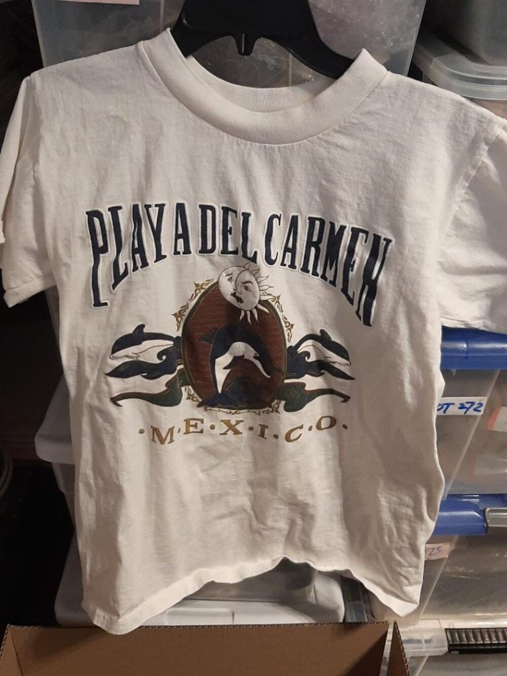 Play Del Carmen Mexico White TShirt Dolphin &Sun&Moon SzM PreLoved Excellent Con